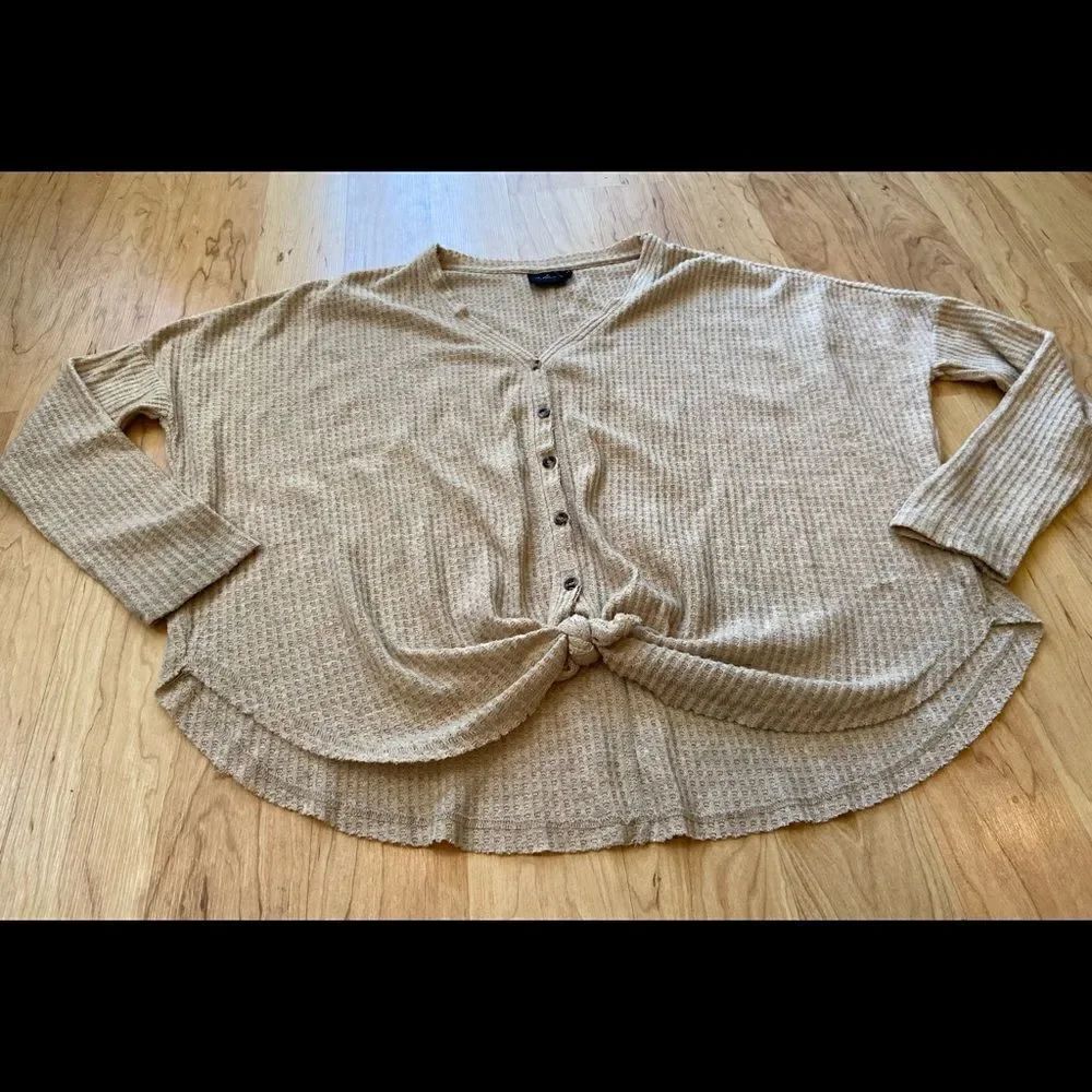 Out from Under Urban Outfitters beige/tan long sleeve waffle knit shirt - Picture 2 of 3